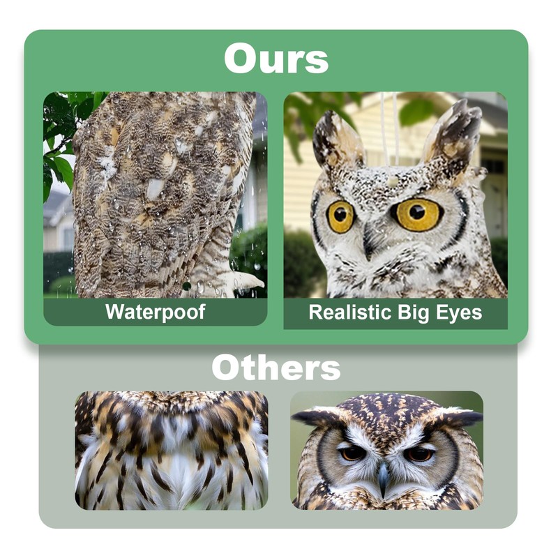 2PCS Reflective Owl Scarer Devices Plastic Owl Hanging Decoration Woodpecker