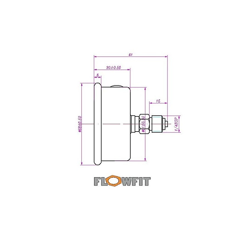 Flowfit Hydraulic Pressure Gauge, Glycerine Filled, 63mm Dial Size, 1/4"