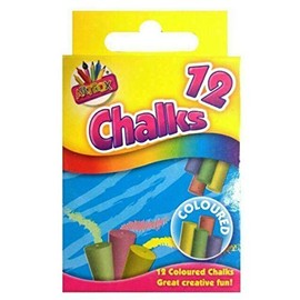 Pack of 12 Chalk Assorted Colours Hanging Box Blackboard Chalks Colourful School Summer Kids Drawing Colouring Garden Outdoor Indoor Home Board Washable Artbox Children Writing Alphabet (Coloured)
