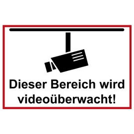 Surveillance Sign | 30 x 20 cm | "Dieser Bereich wird videoüberwacht” | Sign 3 mm | Aluminium or Rigid Foam [German Text]