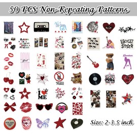 NICECONE 50 Pcs Aesthetic Downtown Girls Stickers, Red and Black Y2K Vinyl Waterproof Trendy Stickers for Girls Teens Grunge Vinyl Decals for Water Bottle Laptop Skateboard Journal (Downtown Red)