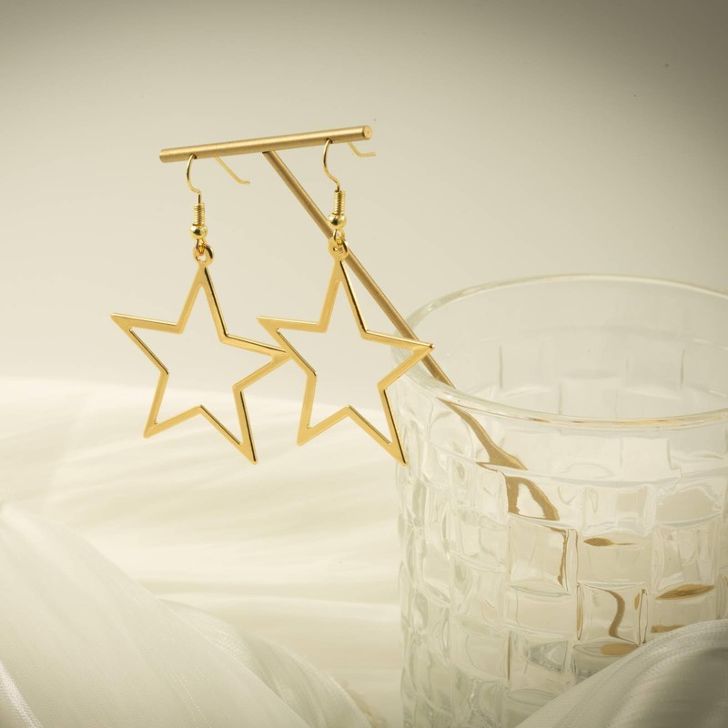 Simple Star Earrings for Women, Hollow Star Dangle Drop Earrings