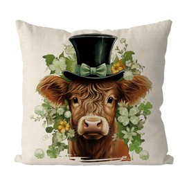 QIONG MENG St Patricks Day Pillow Covers 18x18 Inch Cow Shamrock Floral Throw Pillowcase Happy St. Patrick's Day Cushion Case for Home Sofa Living Room Decor