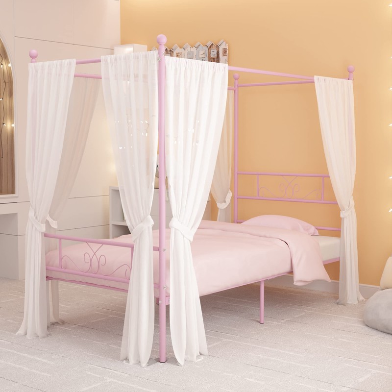 Weehom Twin Canopy Bed Frame with Headboard and Footboard, 4