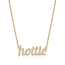 MORGAN & PAIGE .925 Sterling Silver 18K Yellow Gold Plated Statement Dainty Necklace for Women, Hypoallergenic Cursive Pendant Hottie Cubic Zirconia Necklace - 16in with 2in Extender Rope Chain