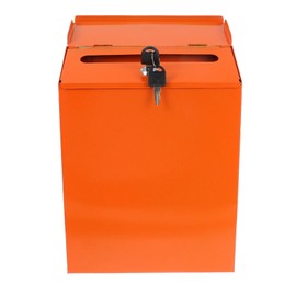 Veemoon Wall Mounted Orange Locked Mailbox, Iron Post Mailbox with Lock Hook Key, Large Capacity Mail Box for Home Courtyard Outside Wall Hanging
