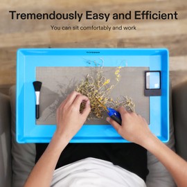 VIVOSUN Heavy Duty 2-in-1 Trimming Tray, Dry Sift Screen Set with 150 Micron Fine Mesh Screen and 2 Trimming Scissors, Blue