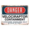 Danger Velociraptor Containment Metal Wall Plaque - Inspirational Art