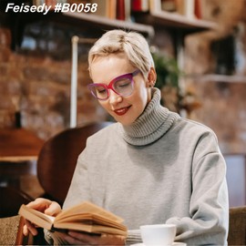 FEISEDY Retro Square Reading Glasses Anti Glare Digital Blue Light Blocking Eyestrain for Women Reader B0058 Purple 2.00