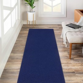 Kapaqua Custom Length Solid Color Runner Rug Non Slip Rubber Backing for Hallway Stair Kitchen Living Room, Navy-Blue, 23in X 2ft