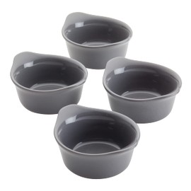 Rachael Ray Solid Glaze Ceramics Round Ramekins/Dipping Cup Set, 4 Piece, Gray