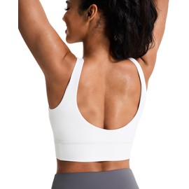 JOYSPELS Women's Sports Bra, U-Back, Padded, Without Underwire, Crop Tops, Breathable Yoga Tank Top, Fitness, Workout, Sports Bra for Women, White, L