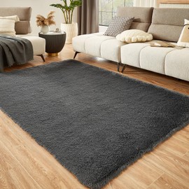 Floralux Bedroom Rugs 6x9, Dark Grey Shag Area Rug, Ultra Soft Fluffy Furry Carpet for Bedroom, Non-Slip Indoor Floor Carpets for Kids Boys Girls Dorm, Nursery, Home Decor Aesthetic