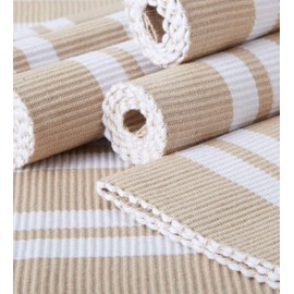 Encasa Ribbed Cotton Placemats (Set of 6), Franca Beige Stripes, 48 x 33 cm, Over 20 Modern Colours and Woven Designs Washable Fabric Placemats