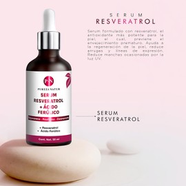 PUREZA NATUR Serum Resveratrol + Ácido Ferúlico facial Suero facial regenerador y antioxidante Rejuvenece, Reafirma, Desmancha 50ml