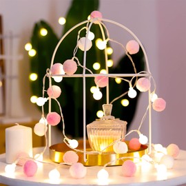 ChiRee Indoor String Lights 6.56 Feet Pom Poms Fairy Lights 20 LED Battery Operated String Ball Lights Warm White Globe Lights Colorful Decor Lights for Home Bedroom Kids Playhouse Holiday Christmas