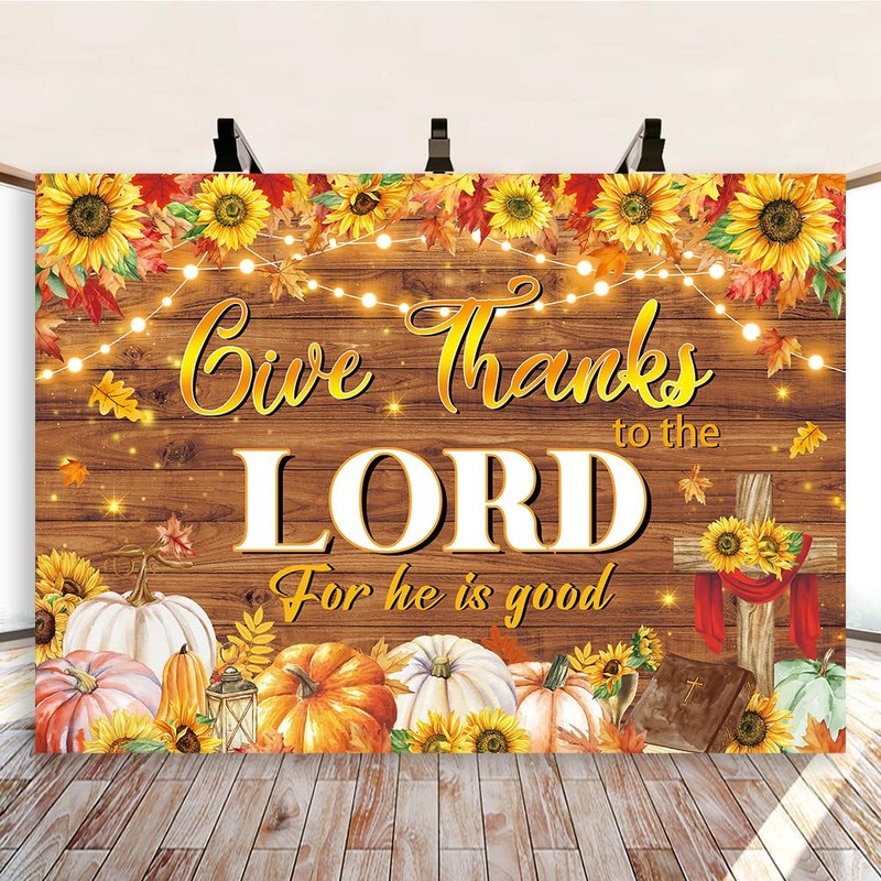 Give Thanks to The Lord Backdrop Autumn Maple Leaf Pumpkin