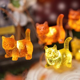 Solar Cat String Lights - Christmas Thanksgiving Holiday Decor - Waterproof Kitty Fairy Lights for Garden, Patio Summer Parties - Solar Powered Cat Décor for Festive 40LED 14ft Fence Window Pond