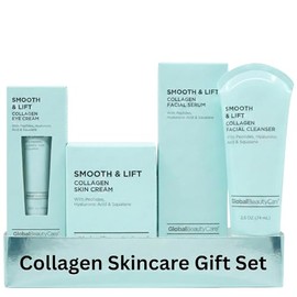 Global Beauty Care Smooth & Lift - Set de cuidado de la piel con colágeno, limpiador facial hidratante y reafirmante, suero, crema para ojos y crema f