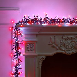 Tujoe 25ft 500 LED Cluster Lights for Christmas Tree Christmas String Lights Outdoor 8 Modes Plug in Twinkle Fairy Decoration for Xmas Tree Garland Window Holiday Party(Red and White)