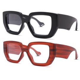 Melpomenia Thick Frame Blue Light Glasses for Women Men Fashion Square Computer Gaming Eyeglasses with Clear Lens(Black + Amber)