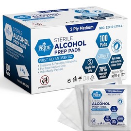 MED PRIDE Almohadillas de preparación de alcohol estéril, antisépticas, envueltas individualmente, grado médico, sin látex, 2 capas, 100 unidades