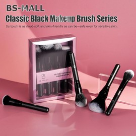 BS-MALL Soft Professional Makeup Brush Set - 4 Travel-Friendly Daily Use Including Liquid Foundation Powder and Blusher Brush (All Black) Black Silver / BS-MALL 소프트 프로페셔널 메이크업 브러시 세트 - 리퀴드 파운데이션 파우더 및 블러셔 브러시를 포함한 여행 친화적인 4종 데일리 사용 (올 블랙) Black Silver