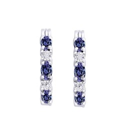 Blue Simulated Tanzanite and White Cubic Zirconia Hoop Earrings in 14k White Gold Over Sterling Silver