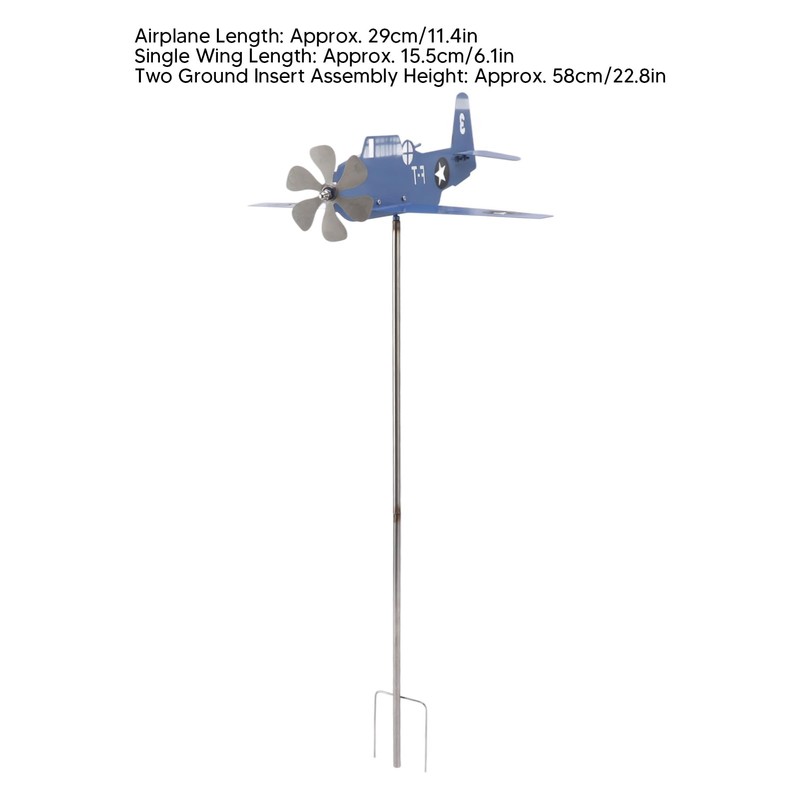 Airplane Weather Vane, Metal Wind Spinner for Garden Yard, Blue,