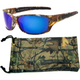 Hornz Brown Forest Camouflage Polarised Sunglasses for Men Full Sport Frame & Free Matching Microfiber Pouch – Brown Camo Frame – Blue Lens