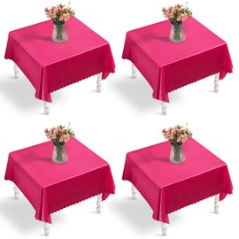 Entisn 4 Pack Hot Pink Satin Tablecloth 54 x 54 Inches Table Cloth, Square Silky Tablecloth Smooth Table Cover Decoration for Wedding Party Holiday Dinner