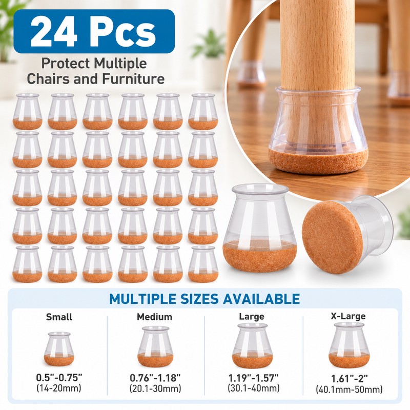 24-Piece Silicone Chair Leg Floor Protectors for Hardwood Floors –