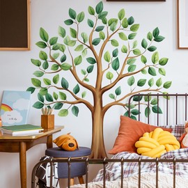 Mirabuy Large Green Tree Wall Decals, Watercolor Green Plant Tree Wall Stickers for Kids Bedroom Nursery Living Room Home Wall Decor, 39.4 x 43.5 inches