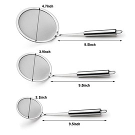Fine Mesh Fat Skimmer Spoon, Hot Pot Fat Separator Strainer Skimmer with Long Handle, Stainless Steel Gravy Separator Oil Strainer for Cooking Frying Skimming Grease, Gravy and Foam (3 Pack)