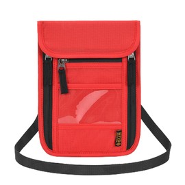 Mythya Carteras para Pasaporte, Cartera de Cuello con Bloqueo RFID, Bolsa de Viaje Multifunción con Cuello para Pasaporte (Rojo)