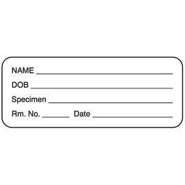 United Ad Label Pathology Labels Specimen Name DOB, 2-1/4" x 7/8", Permanent Paper Label, White, One Roll of 420 Labels