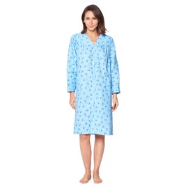 Casual Nights Women's Floral Snap Front Flannel Duster Long Sleeve Lounger Dress - Blue Floral - X-Large