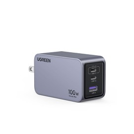 UGREEN Nexode Pro Charger, 100 W, 3 Ports, Small and Lightweight [Genesis GaNInfinity™ Chip + UGREEN's Unique Airpyra Technology] PD Rapid Charger, USB-C x 2 and USB-A x 1, PD3.0/QC4+, Fold-Down Plug,