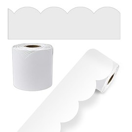 Carson Dellosa 65ft Modern White Bulletin Board Borders, Roll of Scalloped Border Trim, Bulletin Board, White Board, Cork Board, Poster Board, Bulletin Board Decorations, Office Décor, Classroom Décor