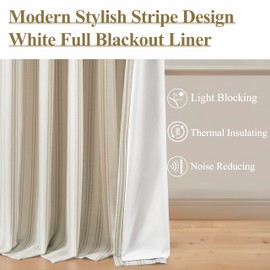 ZJDECOR 84 Inches Striped Full Blackout Curtains for Bedroom,Beige Stripes on White Cotton Blended Light Filtering with White Liner,Room Darkening Window Treatment,Back Tab Rod Pocket,55" Wx84 Lx2