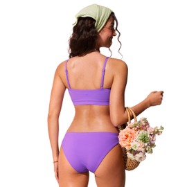 CRZ YOGA Womens Bikini Top A-C Cup Adjustable Thin Straps Bathing Suit Square Neck Padded Swimsuits Royal Lilac X-Small