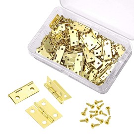 YASQZ 50 Pieces Mini Hinges, Brass Hinges Small for Crafts with 200 Pieces Screws, Small Mini Hinges Model Making Hinges Brass Hinges for Cupboard Chest Wooden Box DIY