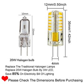 RAYHOO 10pcs G4 LED Bulbs JC Bi-Pin Base Light Bulbs 3W AC/DC 12V 20W-30W T3 Halogen Bulb Replacement Landscape Bulbs(Warm White 3000K)