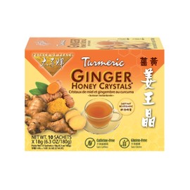 Prince of Peace Instant Ginger Honey Crystals with Turmeric, 10 Sachets – Instant Hot or Cold Beverage that Soothes Throat – Easy to Brew – Drink Like a Tea – Gluten Free – Real Ginger