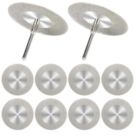 10Pcs 50mm Diamond Cutting Disc Saw Blades With 2Pcs Mandrel 1/8'' Shank, Cut Off Wheel Stone Cutter Discs For Rotary Tool Cutting Polishing Glass Tiles Marble Plastic Jade Stone