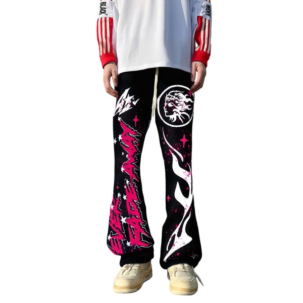 VIPWOLF Men's Y2K Flared Sweatpants Letter Graphic Drawstring Waist Joggers