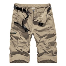 Yameekamulga Men's Outdoor Capri Pants Quick Dry Hiking Below KneeBelow Knee Long Inseam Elastic Waist Shorts with Zipper Pockets