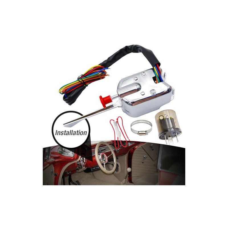 Saihisday Universal Turn Signal Switch with Flasher, 12V Chrome Street