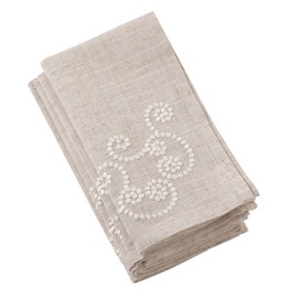 Occasion Gallery Natural 80% Polyester/20% Linen Swirl Embroidered Cloth Napkins (Set of 4), 20" Square