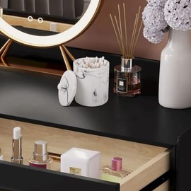 Tonxus Marble Qtip Holder with Lid, White Resin Cotton Swab Container, Small Apothecary Storage Jars, Bathroom Q-Tip Holder for Cotton Balls, Swabs, Pads, Floss Picks